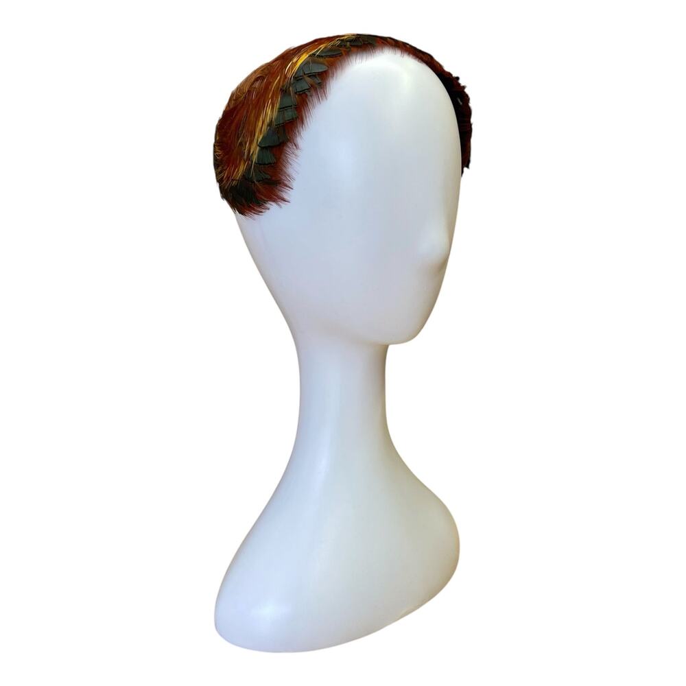 Vintage 1950s Pheasant Feather Fascinator Iridescent Retro Cocktail Hat